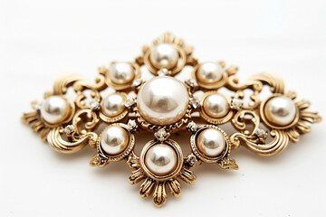Vintage Pearl Brooch with Intricate Gold Detailing