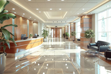 Interior of an office building with reception