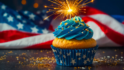 Delicious cupcake, American flag, holiday background