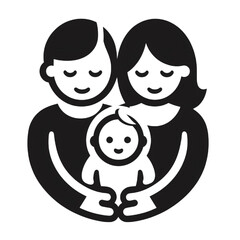 symbol of father and mother holding baby, vector on white background, 