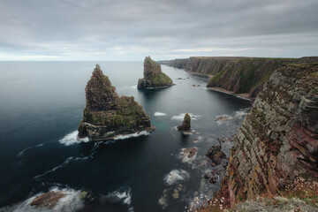 A landscape shot of some coastal stacks at Duncansby in Caithness Scotland. Duncansby Stacks,...