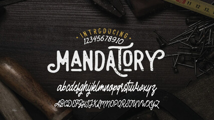 A Vintage Font with upper and lower case, numbers, and special signs as well. It is perfect for logo and packaging design, short phrases, or headlines. - obrazy, fototapety, plakaty