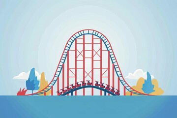 Minimalist Roller Coaster Silhouette in Flat Style, Vector Illustration - obrazy, fototapety, plakaty