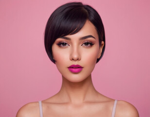 Fototapeta premium portrait of a beautiful brunette woman with short hair