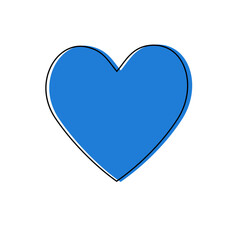 Blue heart emoji  with black line  isolated on white background. Emoticons symbol modern, simple, printed on paper. icon for website design	
