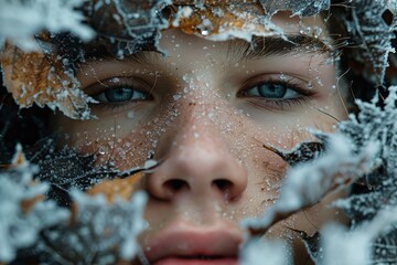 Woman With Blue Eyes Covered in Snow