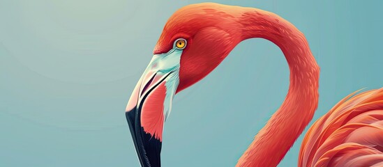 Elegant flamingo displaying a slender, elongated neck and a graceful long beak - obrazy, fototapety, plakaty