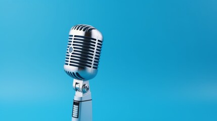 Silver Microphone with Fork-Shaped Handle on Blue Background AI Generated