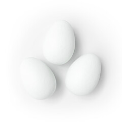 Three White Eggs Textured White Background with Shadow Close-up