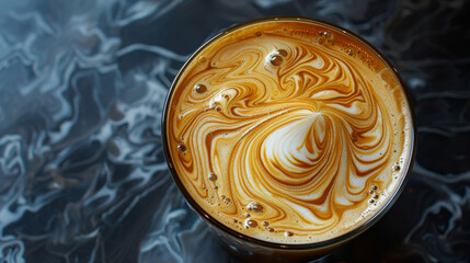 A cup of coffee with a swirl of foam on top