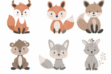 Cute autumn woodland animals clipart collection, hand-drawn forest creatures, children's illustration