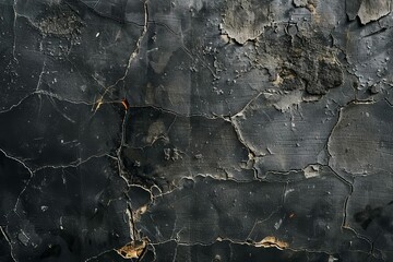 Dark anthracite grey grunge concrete wall texture with cracks, abstract background banner - obrazy, fototapety, plakaty