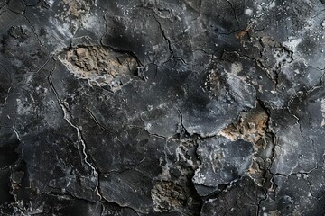 Dark anthracite grey grunge concrete wall texture with cracks, abstract background banner