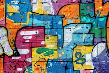  Urban graffiti wall with colorful abstract patterns, artistic pop art background, digital illustration
