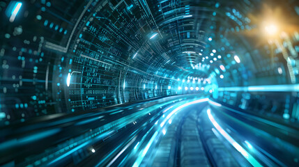 Highspeed digital data transfer in futuristic tunnel