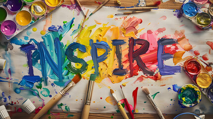 The word INSPIRE composed of vibrant - obrazy, fototapety, plakaty