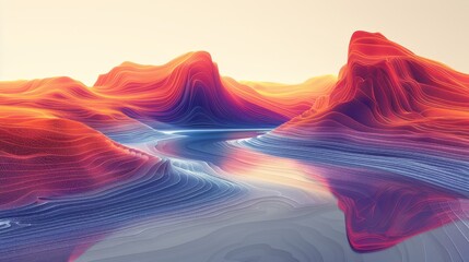 Stylized image representing mountains and valleys created from layered and folded colored paper with a soft background