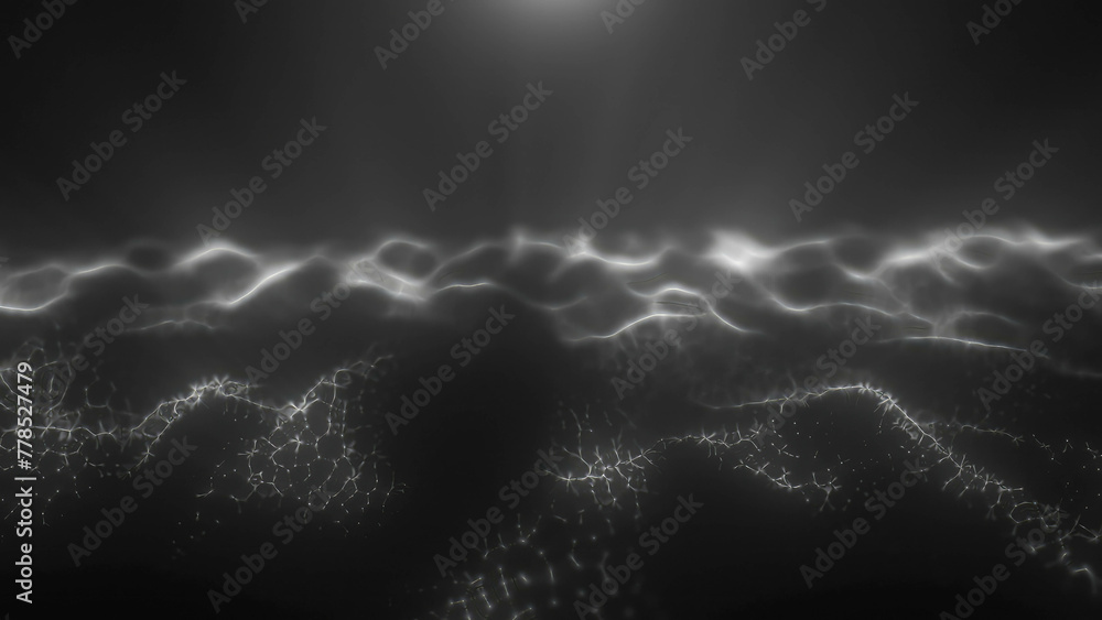Poster black and white energy magic digital high tech waves with light rays lines and energy particles. abs