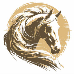 Horse concept graphic poster banner. Horse badge for t-shirt design. Digital artistic raster bitmap illustration. AI artwork. - obrazy, fototapety, plakaty
