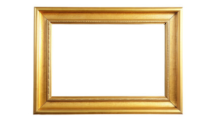 Empty gold ornate picture frame isolated on transparent background.