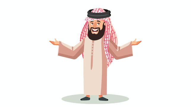 Cartoon Saudi Arab man presenting flat vector isolated
