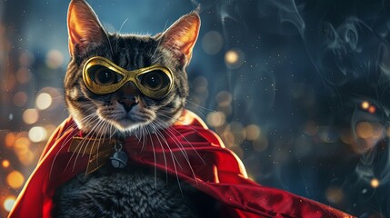 Cat super hero in mask and cape wallpaper background