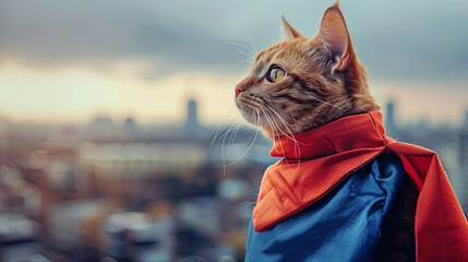 Cat super hero in mask and cape wallpaper background