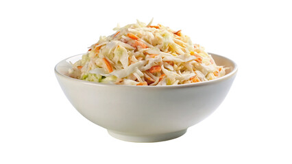 white bowl of coleslaw isolated on transparent background.