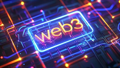 WEB 3.0. Concept of decentralized internet. Wide banner. WEB 3 technology concept. WEB 3.0 3d rendering - Generative AI