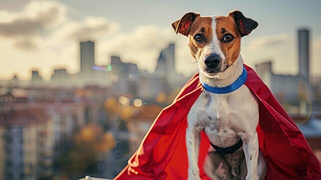 Dog puppy super hero in mask and cape wallpaper background