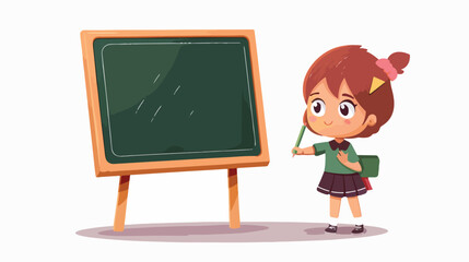 Cartoon schoolgirl writing on the blackboard flat vector