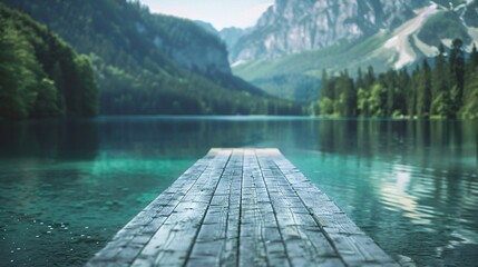 Naklejka premium lake in mountains with wooden pier