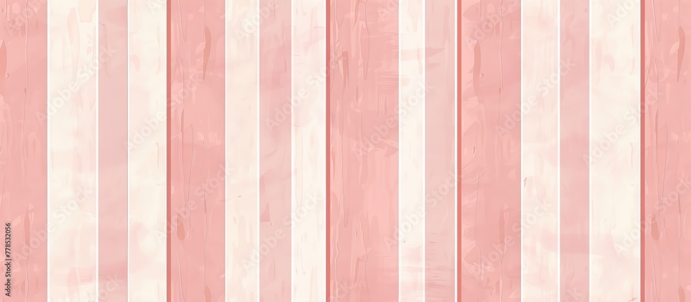 Poster a seamless pattern of pink and white stripes with tints and shades of magenta and peach on a wooden 