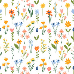 Cute floral pattern in the flowers. Seamless vector texture. Elegant template for fashion prints. White background.