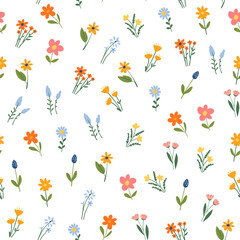 Cute floral pattern in the flowers. Seamless vector texture. Elegant template for fashion prints. White background.