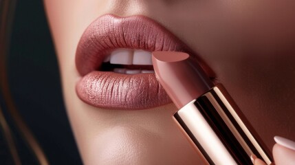 Obraz premium Lipstick on woman lips close up make up wallpaper background