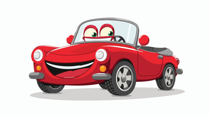 Cartoon smiling red car convertible mascot flat vector