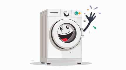 Cartoon smiling washing machine waving hand flat vector