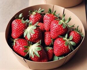 Fresh Strawberries in a Brown Paper Box
