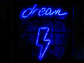 Neon blue dreams. Illuminating the dark space ambiance with lighting thunder. 