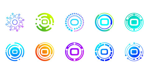 Collection of creative modern digital technology letter O logos. logo can be used for technology, digital, connection, data, electricity companies.