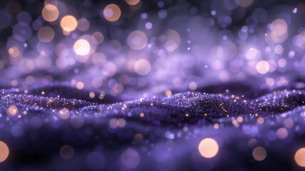 A scene of subtle elegance with pale lavender particles meandering in the dark. The bokeh effect softens the lights, creating a delicate tapestry of color and light with an unmatched depth of field.