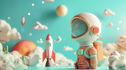 Crédence de cuisine en verre imprimé Corail vert Solitary Astronaut Floating in Dreamlike Cosmic Landscape with Whimsical Celestial Elements