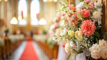 Decorating wedding church ceremony interior wallpaper background