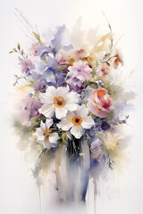 watercolor style illustration of poppy flower bouquet white background wallpaper.