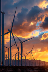 Golden Hour at the Wind Power Plant: An Impressive Display of Renewable Energy