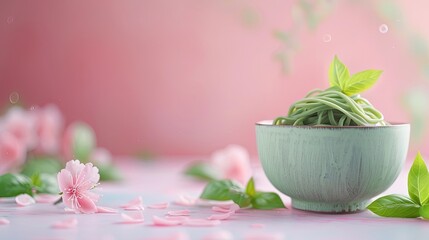 Fresh Homegrown Greens Displayed in Wooden Bowl on Pastel Background