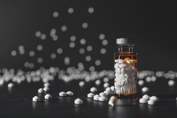 Medical injection with pills and vial against black background, balc white realistic photo for magazines --chaos 15 --ar 3:2 --style raw --stylize 250 Job ID: 081cc61c-4bc9-4bf3-8290-3fb7e545cddd