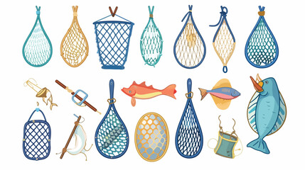 A set of fishing net icons vector illustration simp