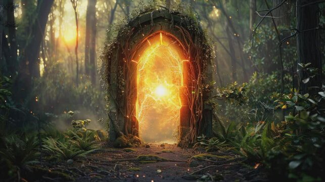 Creepers Adorn Magical Portal Archway to Alternate Realms. seamless looping time-lapse virtual 4k video animation background.